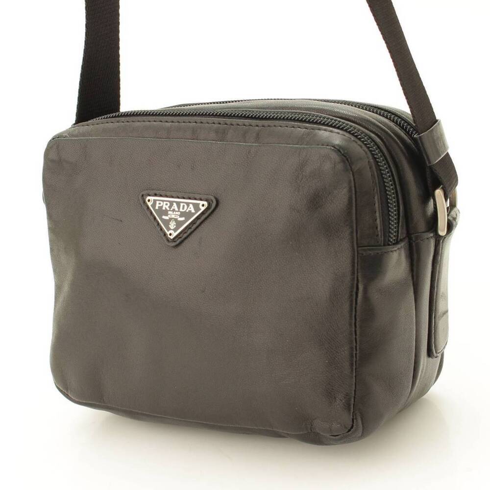 Prada Camera Shoulder Around Zip Black Leather Bag